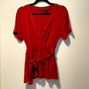 Short sleeve faux wrap blouse